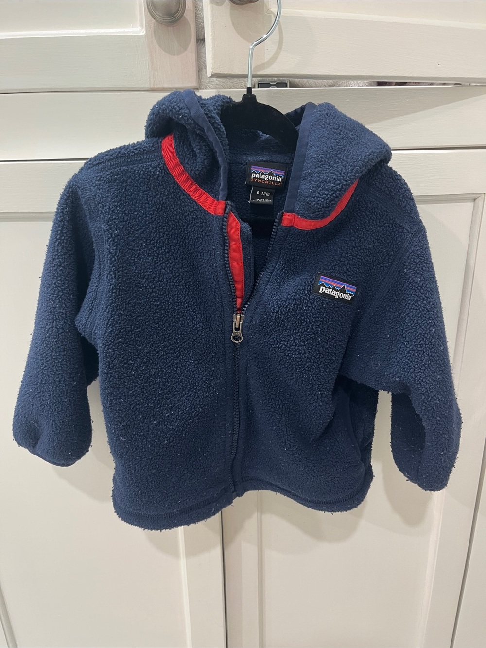 Patagonia Kids Navy Hooded Fleece Jacket with Red Trim